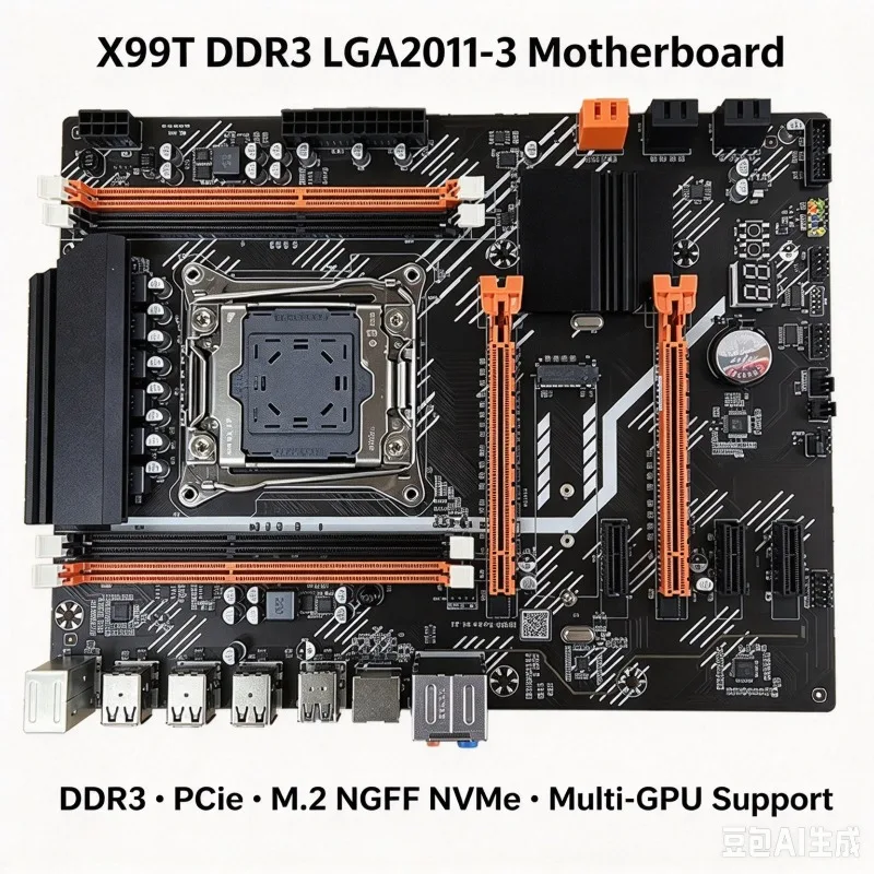 X99T Desktop Motherboard LGA2011-3 Socket Supports DDR3 ECC Server RAM for E5 2666V3 2678V3 V4 CPU PC Mainboard