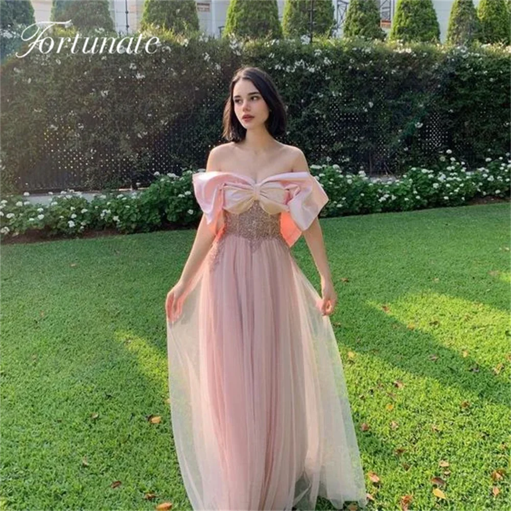 Customized Off The Shoulder Senior Prom Dress Off The Shoulder Tulle Garden Evening Party Gown Bead Bow Back Formal Occasion