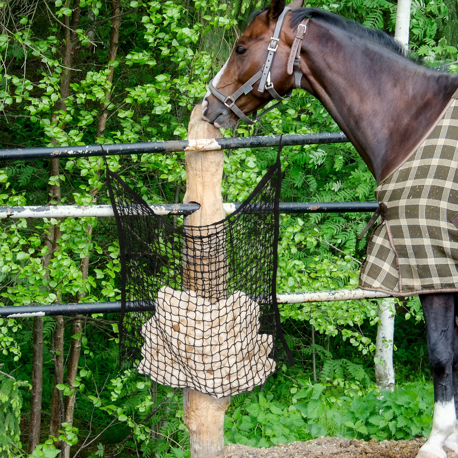

Horse Hay Bag 80x90cm Black Slow Feeding Storage Pouch Durable Nets Multifunction Hay Feeder Cows Sheep Saves Space