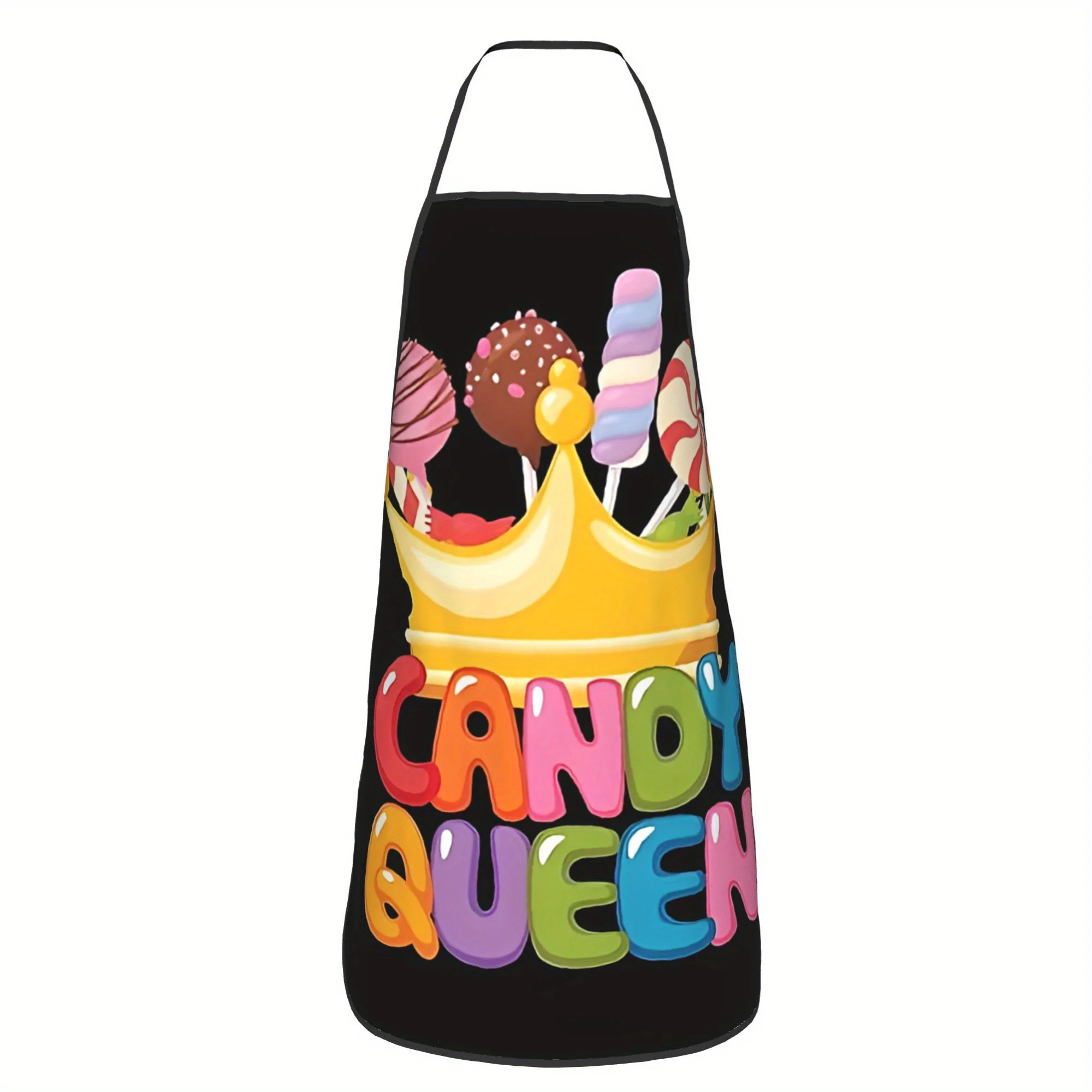 Candy Queen Apron – Fun Colorful Candy & Crown Illustration, Waterproof Polyester, Adjustable Neck & Waist,  Gift for Bakers