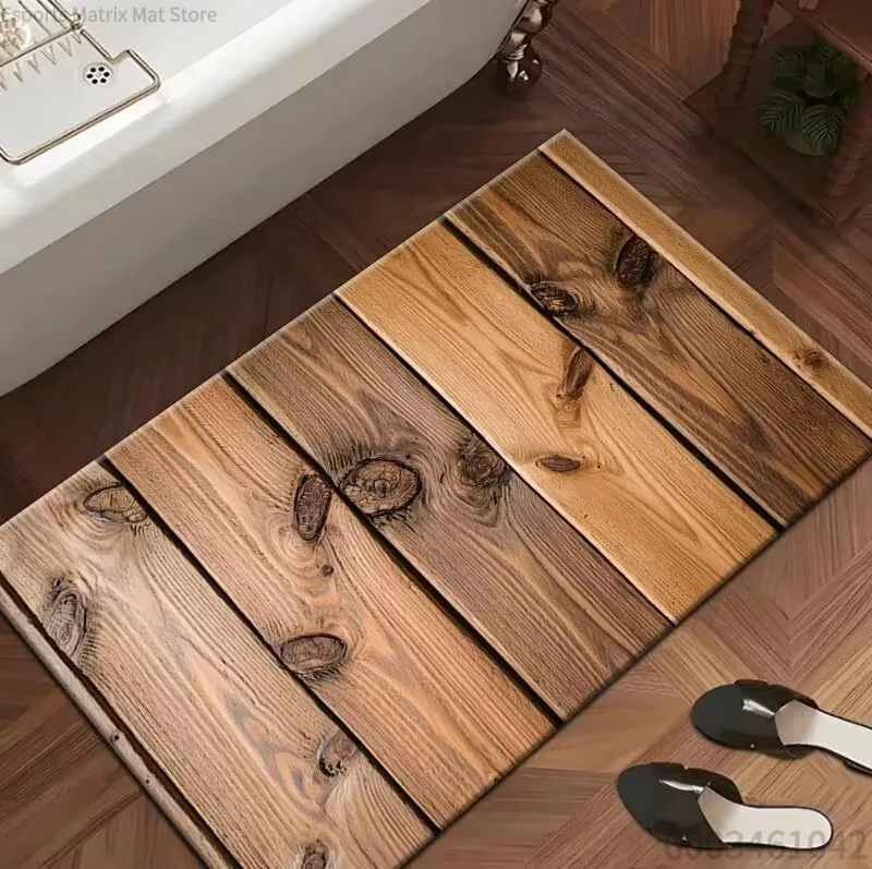 Cracked Vintage Wooden Texture Printed Mat, Flannel Washable Rectangular Doormat, Non-slip Home Decor Rug for Entrance/Bathroom
