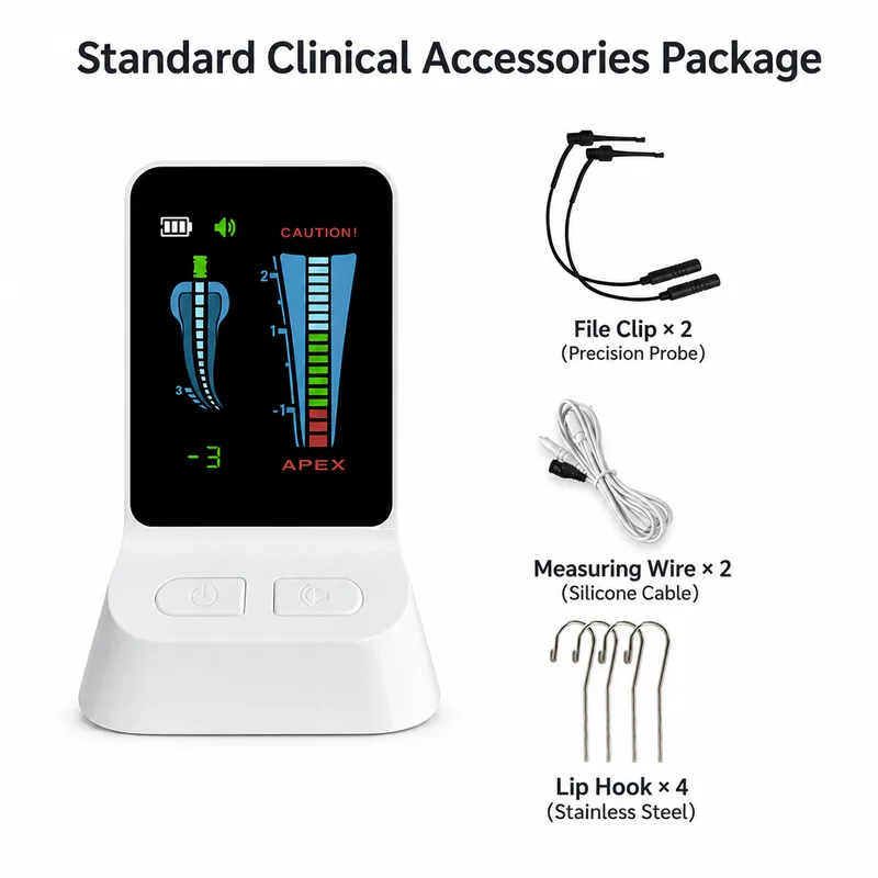 Digital Dental Root Canal Length Measuring Instrument Portable Apex Locator with File Clips Lip Hooks for Endodontic Treatment