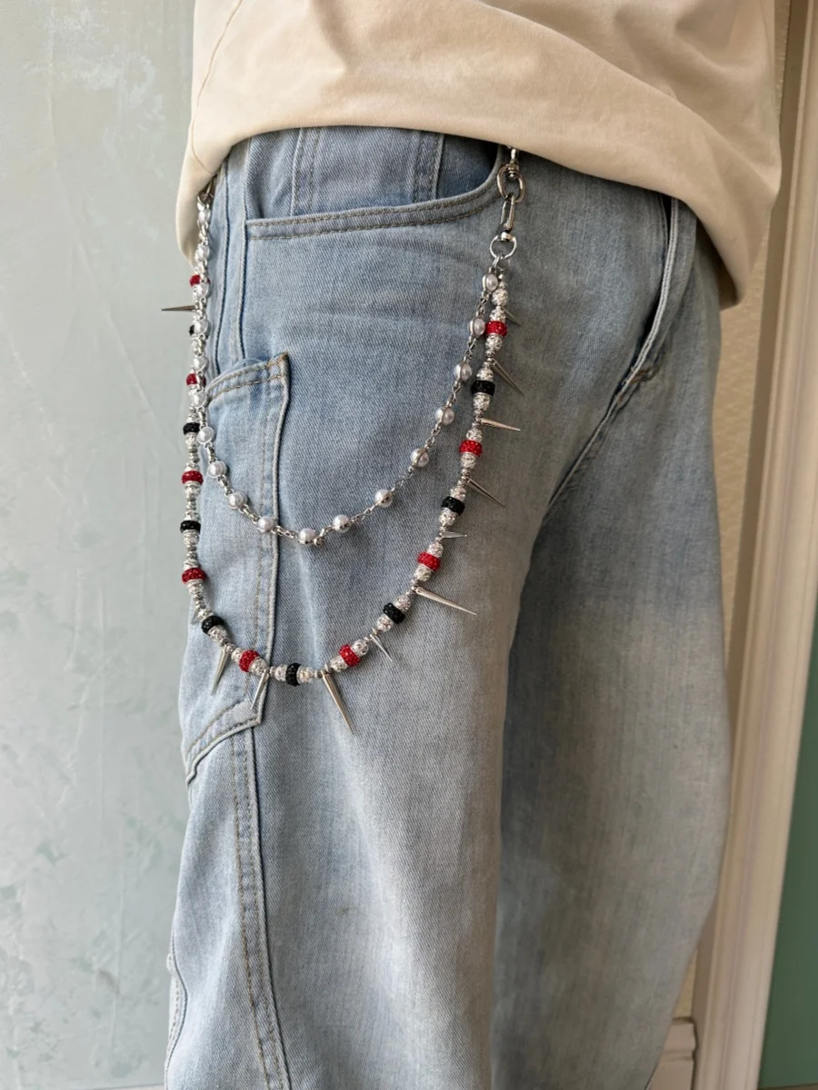 

2026 New Model Sharp Point Rhinestone Pearl Pants Chain Fashionable Men And Women Luxury Accessories Y2K Style Hip-Hop Jewelry