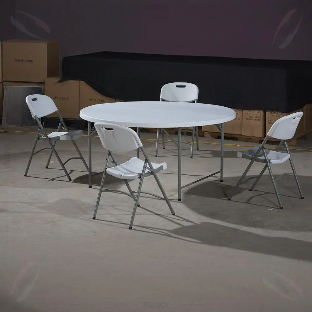 Wholesale Outdoor Folding Round Table for Parties Weddings Catering White Plastic 6/5/4ft in Half for Courtyards and Dining