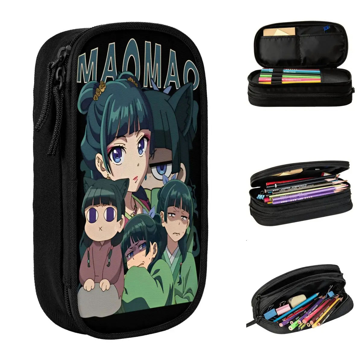 Kawaii Maomao يوميات الصيدلي مقلمة حامل قلم حقائب للطلاب سعة كبيرة اللوازم المدرسية مقلمة التجميل