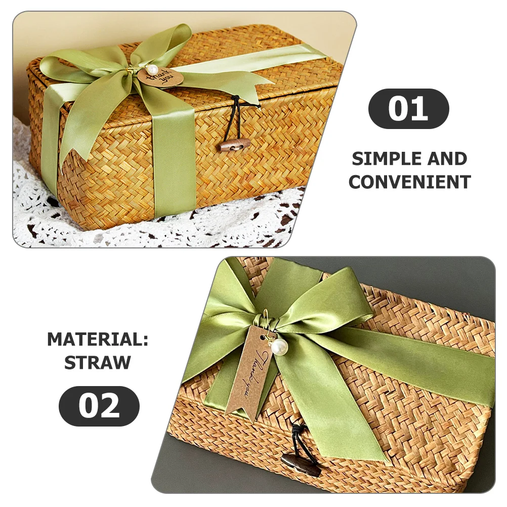 

Woven Gift Basket Straw Small Round Rustic Storage Container for Fruits Snacks Desktop Organizer Handmade Braided Gift Box