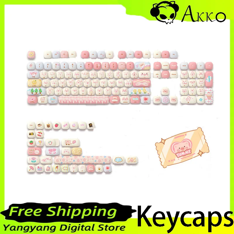 AKKO keyboard mekanik keycap, tema pesta babi, MOG tinggi keycap set lengkap, 139 kunci, lima sisi sublimasi, carto lucu