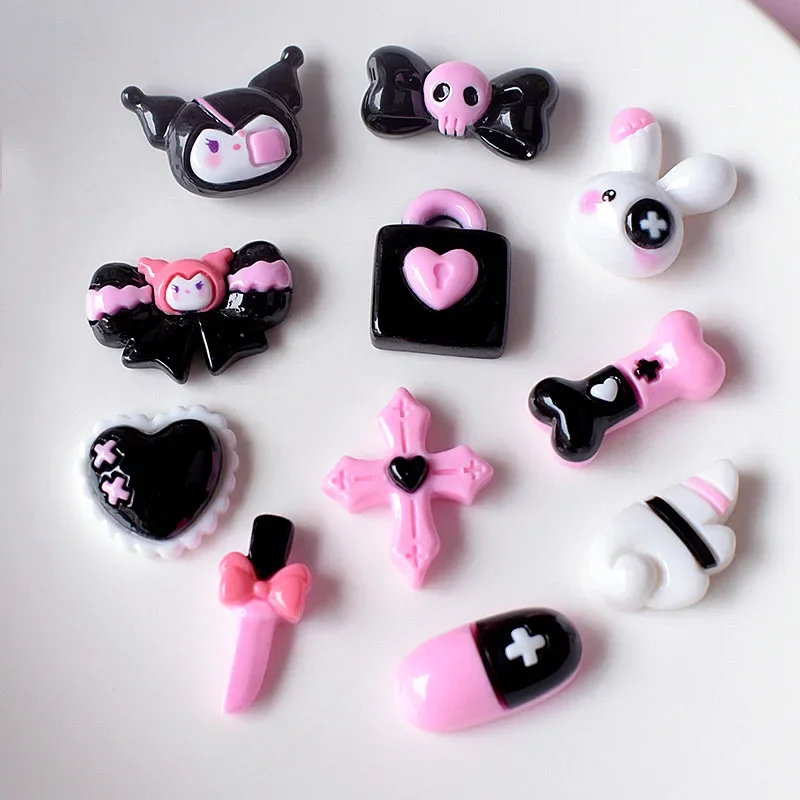 

5pcs cute sanrio kuromi cartoon resin flatback diy kawaii resin accessories crafts materials scrapbooking embellishment