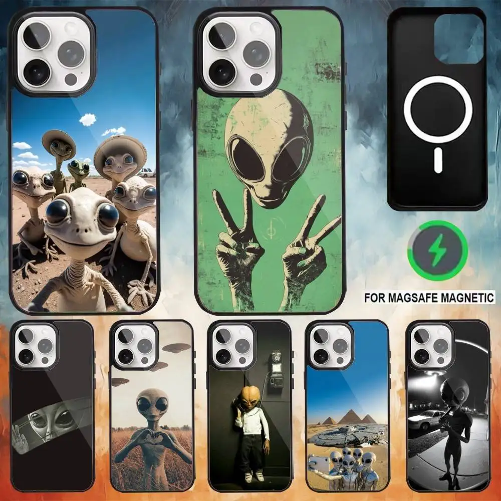 

Funny S-Space UFO Alien Thing Phone Case For iPhone17,16,15,14,13,12,11 Plus,Pro Max Magnetic For Magsafe Wireless Charging