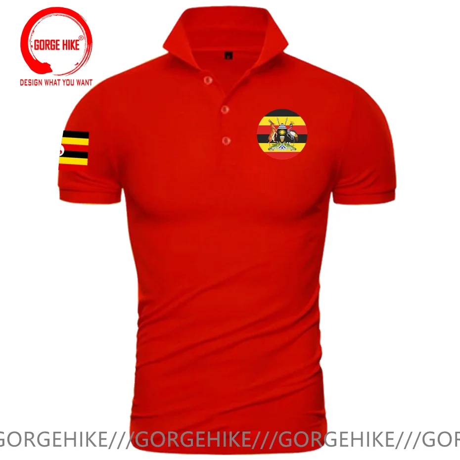 Polo de algodón para hombre, ropa de gimnasio, banderas de campo, moda UGA, Equipo Nacional, Uganda, 2024