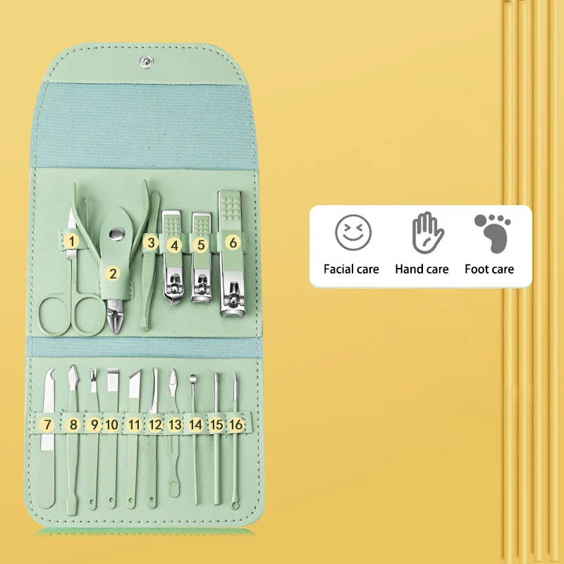 16 peças kit de cuidados com as unhas aço inoxidável manicure pedicure acne agulha cortador de unhas conjunto multifultional cortador de unhas novo