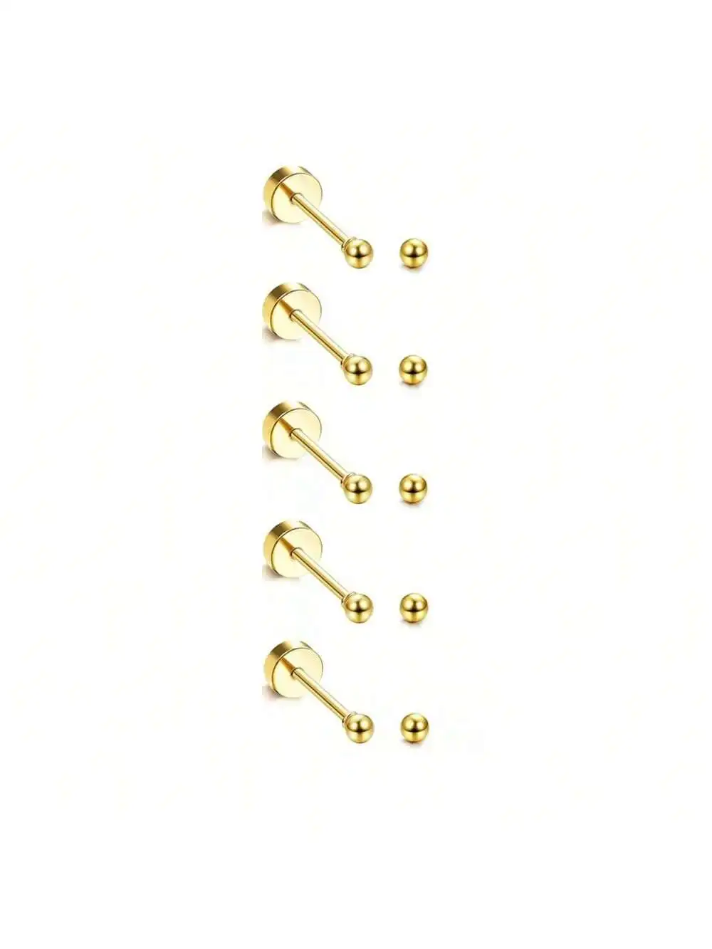 10 Pair Tiny Gold Flat Back Stud Earrings Set