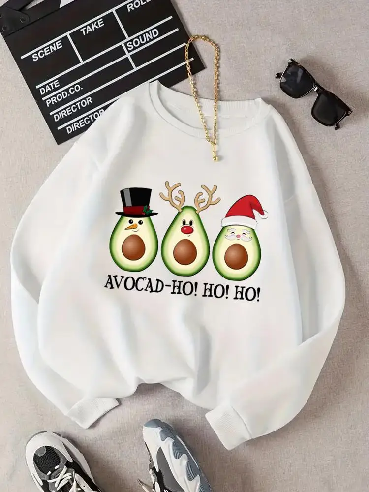 

Avocado Cartoon 90s Christmas New Year Print Pullovers Fashion O-neck Clothing Holiday Female Graphic Women Fleece Sweatshirts