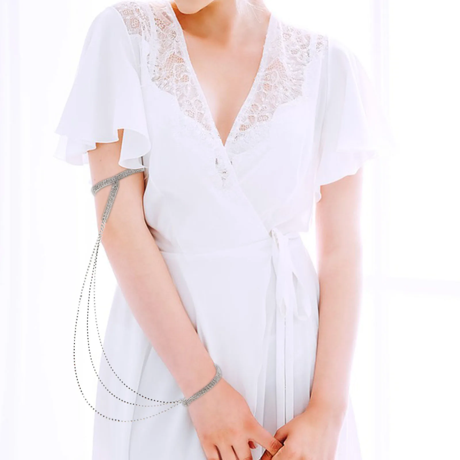 

Multi-Layered Rhinestone Tassel Arm Chain Bracelet Crystal Upper Arm Cuff Jewelry Wedding Bohemian Party Bracelets for Women