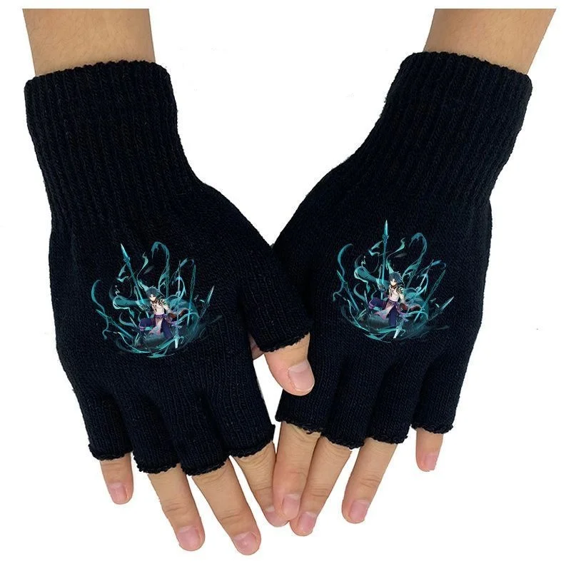 Genshin Impact Raiden Shogun HuTao Xiao creative half-finger woolen knitted gloves winter warm outdoor cycling boys and girls