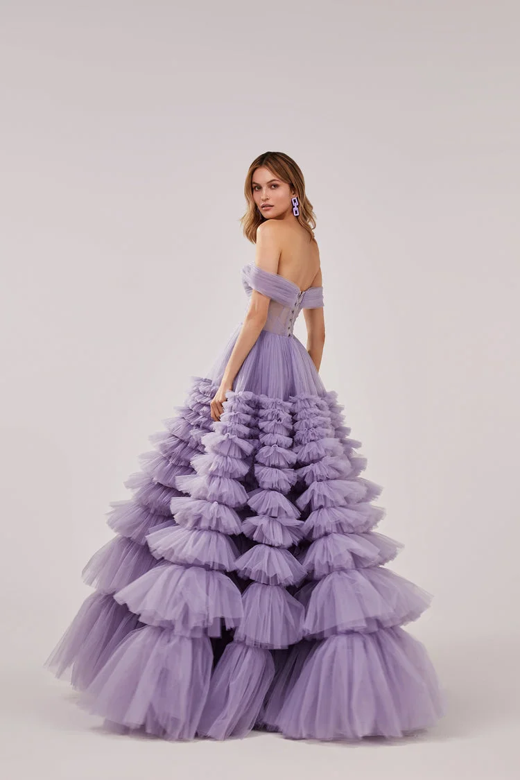 Sevothruffled off-the-ombro longo vestido de noite, vestido de casamento com renda, vestido lavanda, vestidos de baile, querida, em camadas, 2022