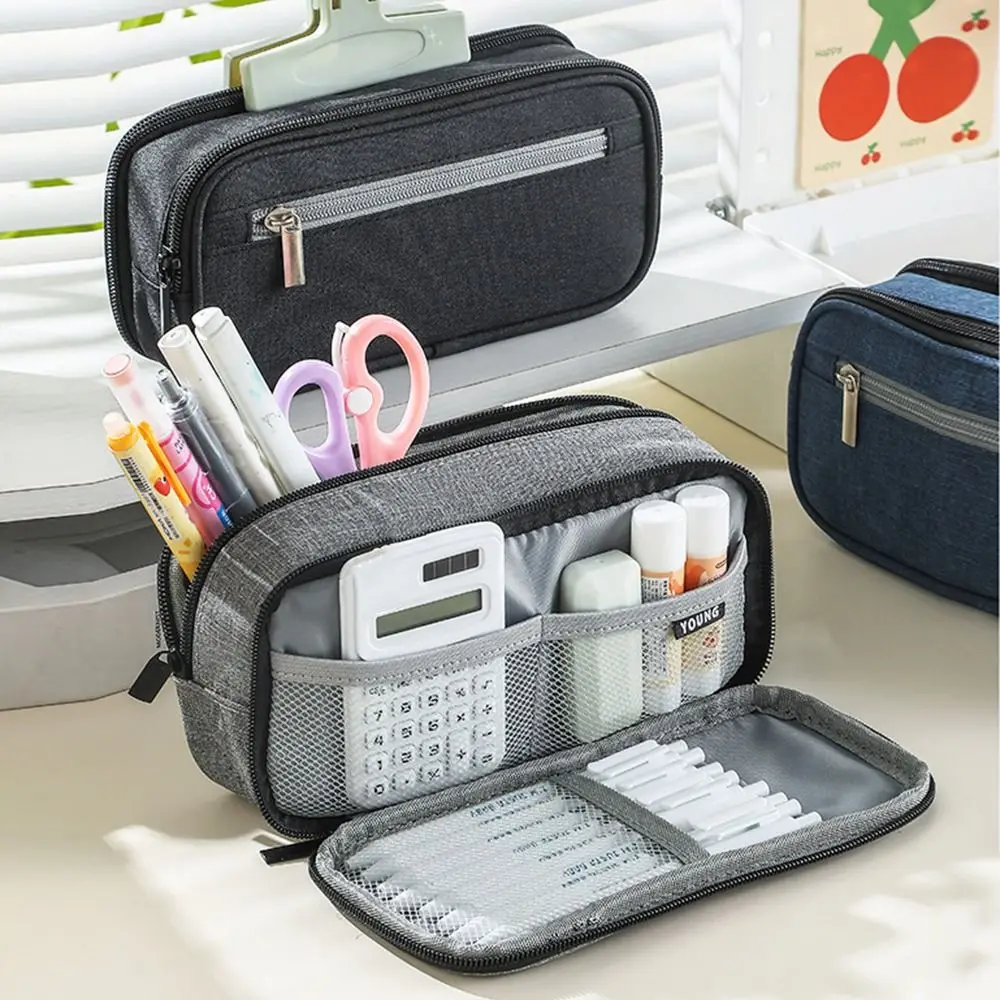 

Gift Solid Color Pencil Case Portable 3 Layers Pen Organizer Pouch Durable Zipper Closure Stationery Organizer Students