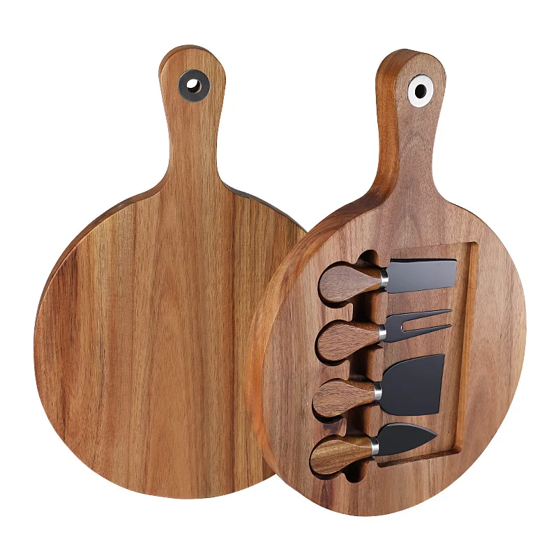Acacia wood cutting board steak cutting board wooden cheese cheese board set with stainless steel