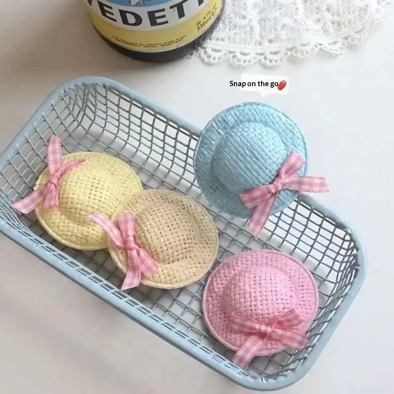 Sommer-Themen Mini-Strohhut-Haarspangen & Haargummis, weiche Pastell-Gingham-Schleifen für Mädchen, Haardekoration für Outdoor-Aktivitäten – Detail 3