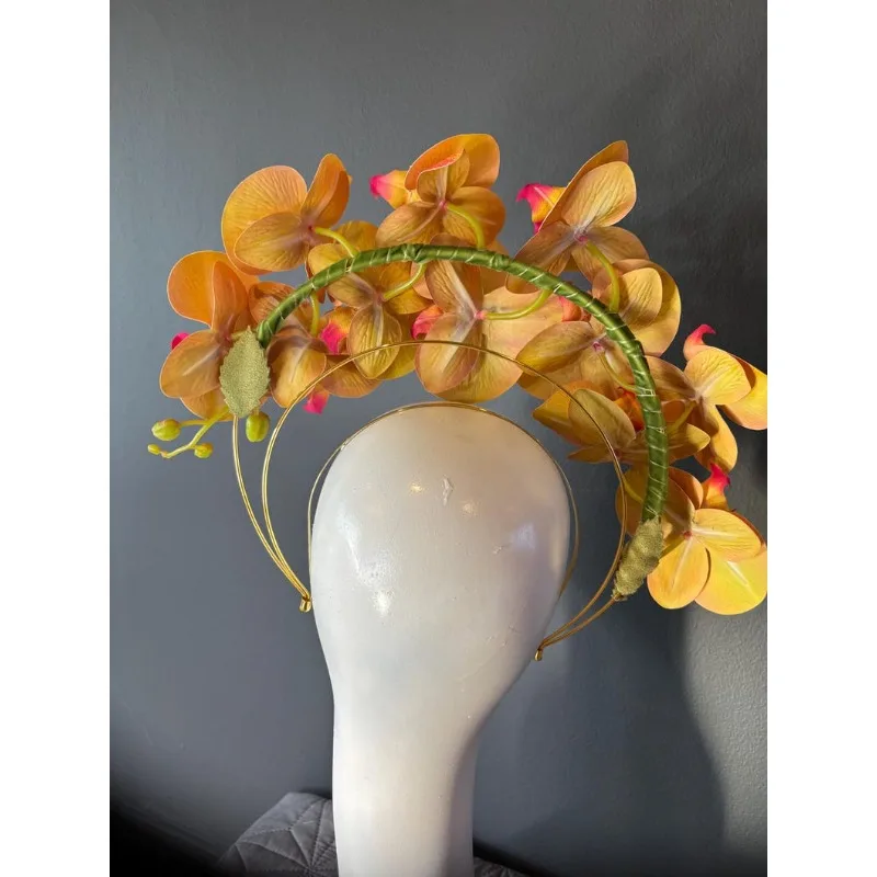 Orange hot pink fascinator- Kentucky Kentucky Derby flower headband view 6