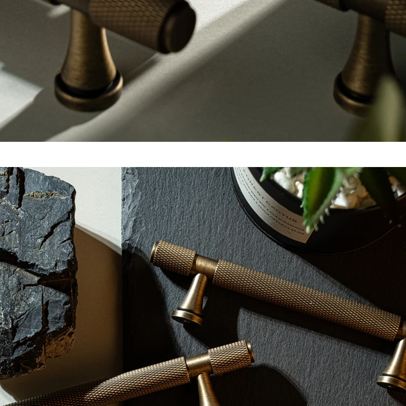 Santaya Solid Antique Brass Handles With Knurled Cross Pattern for Kitchen Cabinet T Bar Pull Bedroom Wardrobes and Drawer Knobs