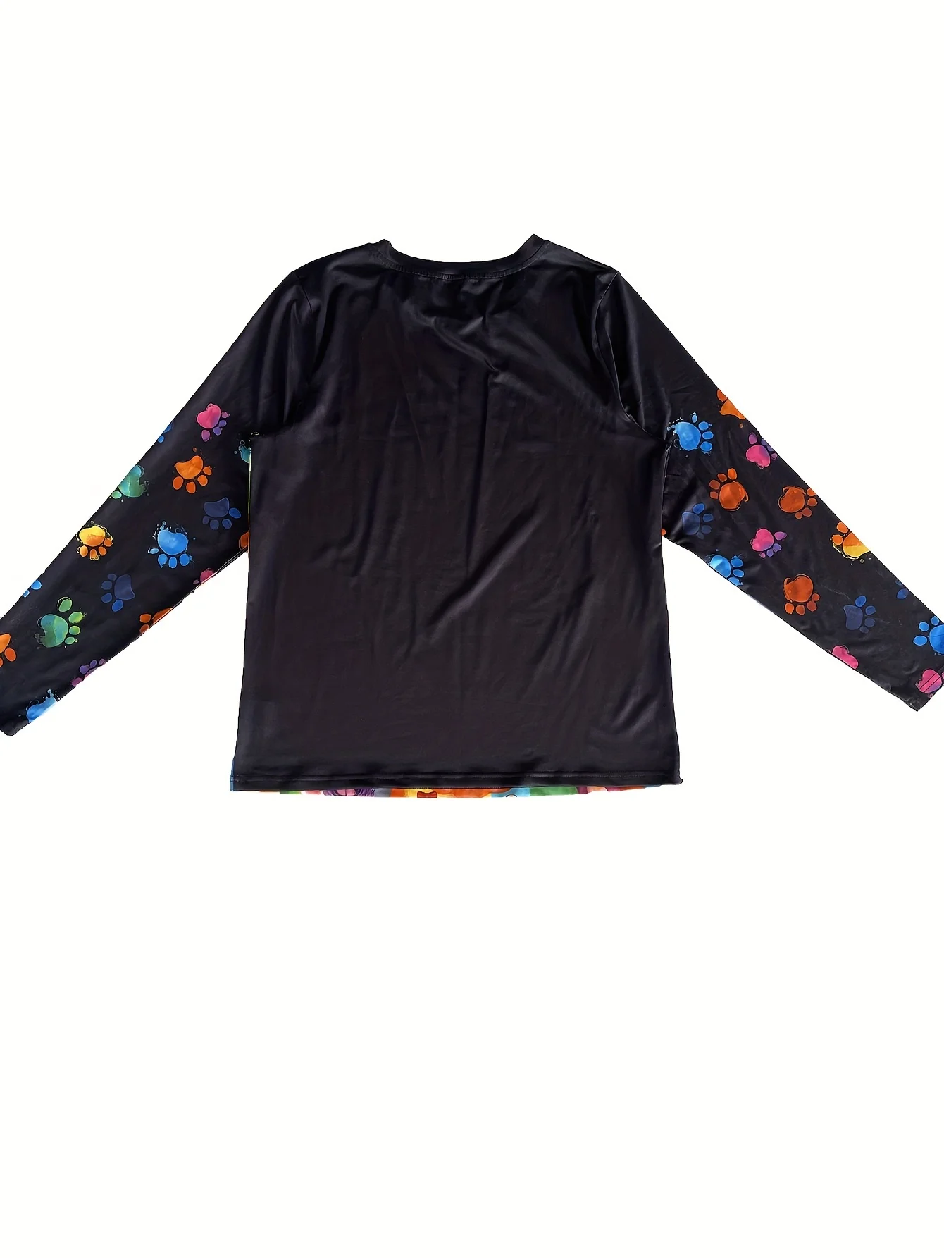 Women's Cartoon Dog Print Top Black Colorful Cute Long Sleeve Crew Neck T Shirt