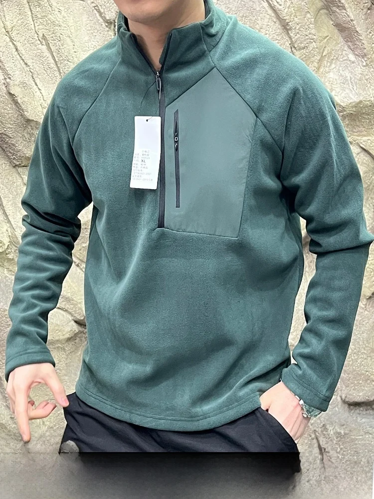 

Мужская флисовая толстовка на молнии с капюшоном, утепленная, из полиэстера, с длинными рукавами, воротником-стойкой, для осени и зимы