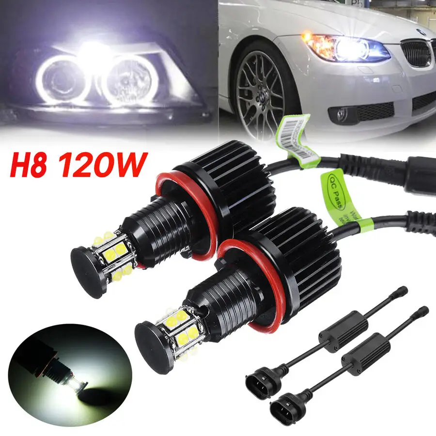 

2x 120W H8 LED Angel Eyes Halo Ring Light Bulb For BMW E82 E90 E92 E60 E84 E70