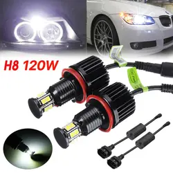 2x 120W H8 LED Angel Eyes Halo Ring Light Bulb For BMW E82 E90 E92 E60 E84 E70