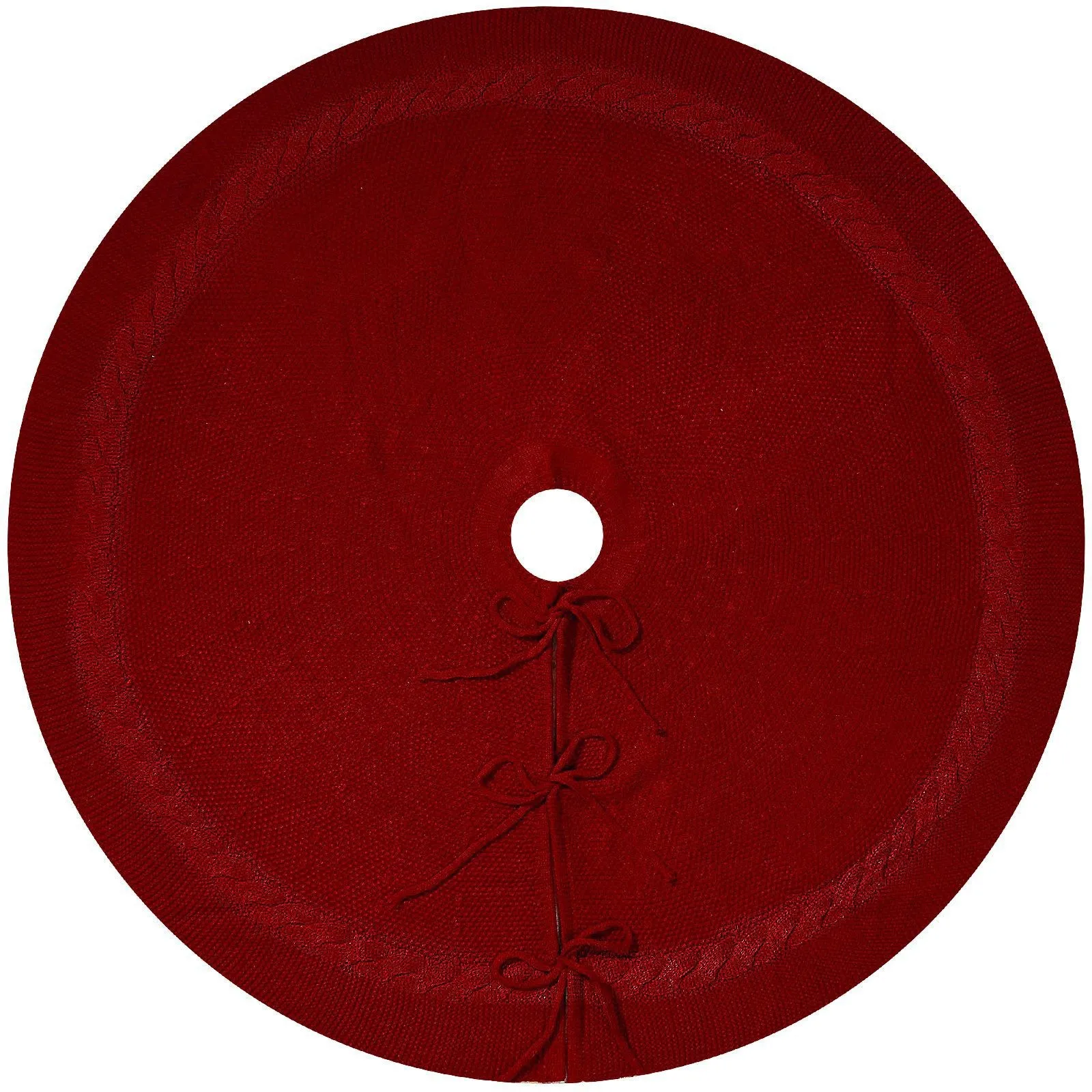 

New Cable Knitted Christmas Tree Skirt Round Thicken Rustic Xmas Tree Base Cover Red Cream Home Decorations Christmas Tree Decor