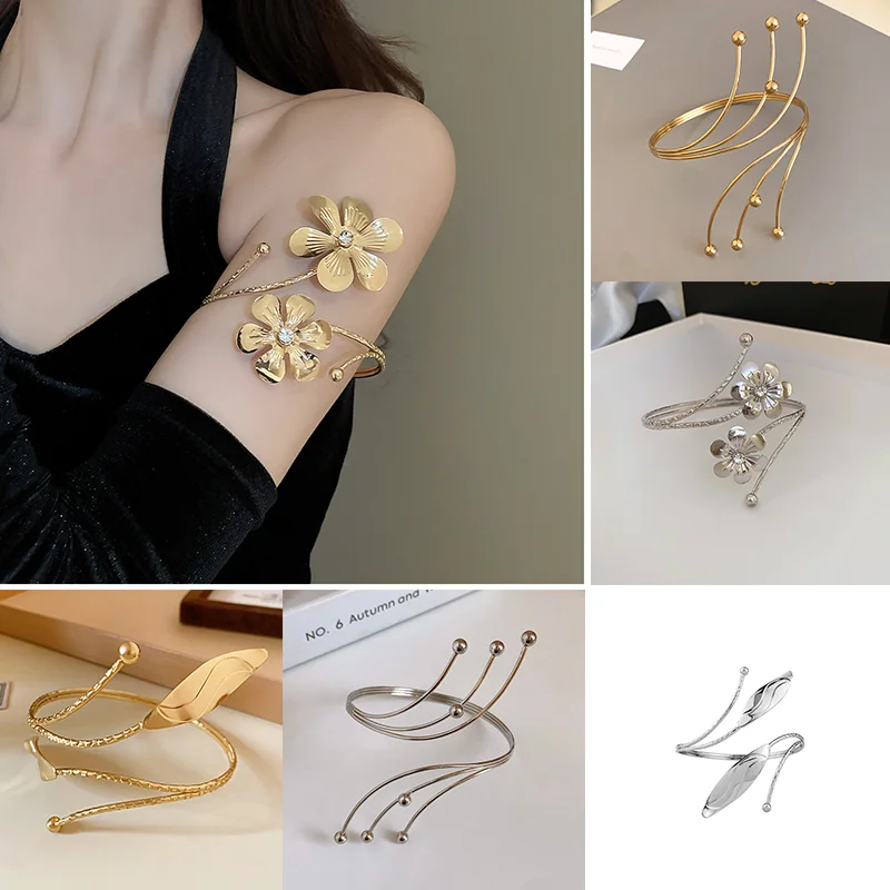 Mode Metall Blätter Blume Oberarm Armbänder Armreifen für Frauen aushöhlen verstellbare Armbänder Hands chmuck Zubehör Geschenke