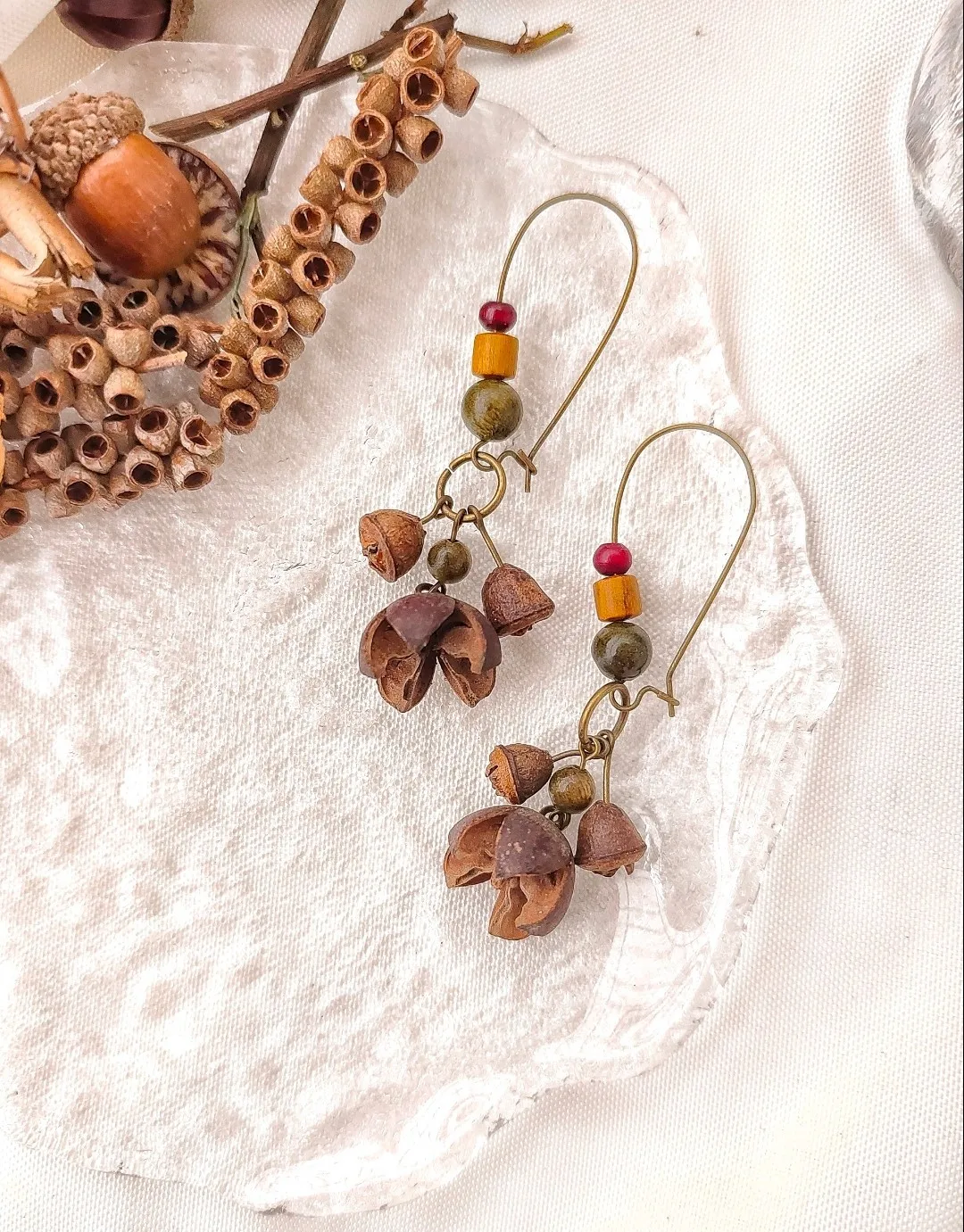 

Smiling Plant Earrings - Natural Dried Fruit Wooden Bead Earrings, Elegant Long-style Handmade Earrings for Women-INS Style