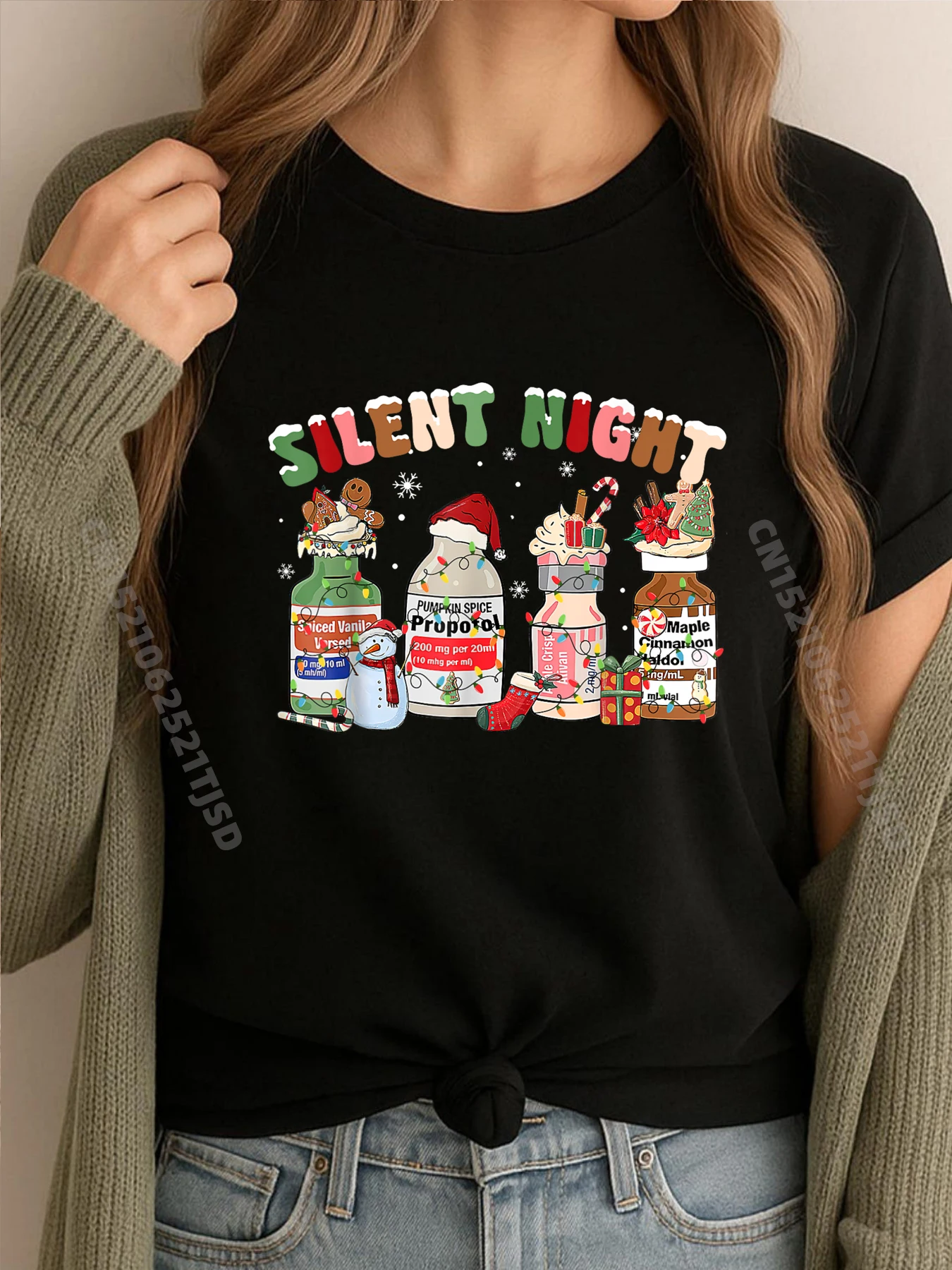 

Ретро Silent Night Icu Медсестра Рождество Интенсивный блок ухода Дизайнерская футболка Футболки для женщин Фигурки