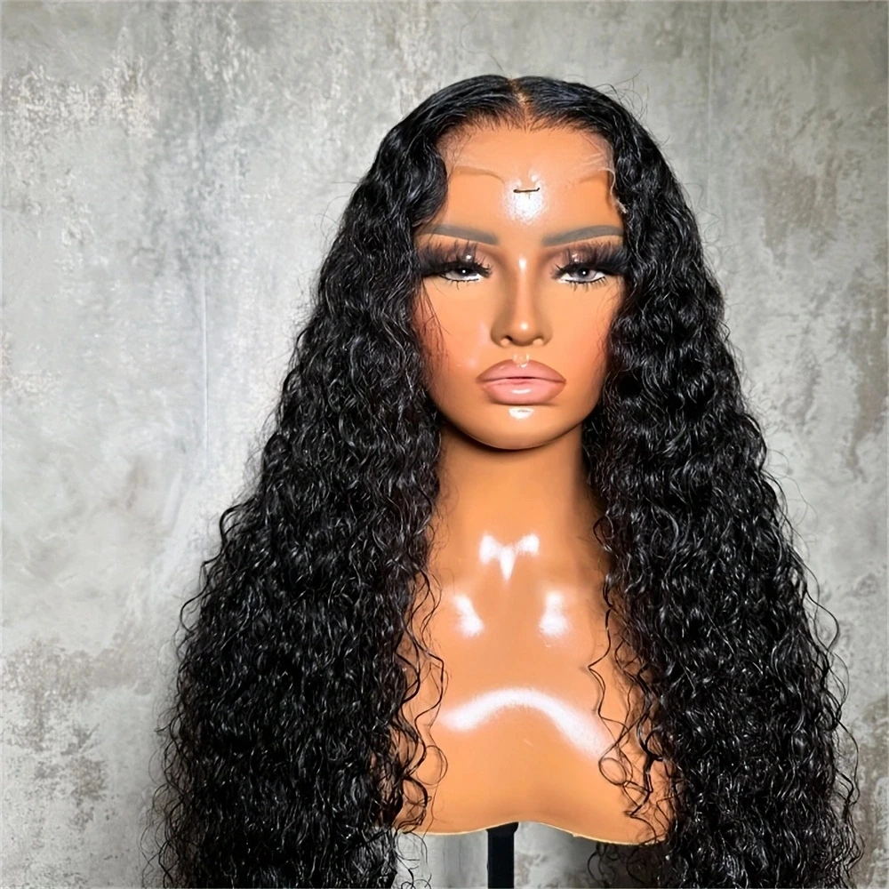 26 дюймов Мягкий 180 Плотность Бесклеевой Длинный Натуральный Черный Кудрявый Глубокий Парик Фронта Шнурка Для Женщин С Волосами Младенца Предварительно Собранные Ежедневно