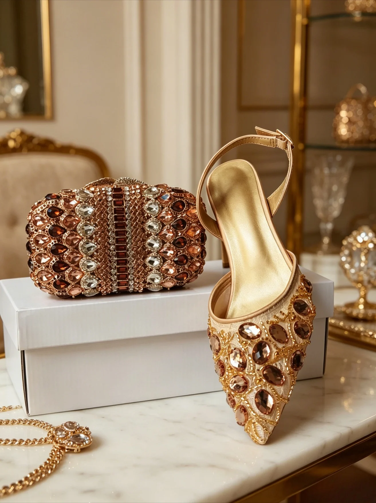 

Metal Diamond Clutch Matching Bridal Crystal Heels Runway Shoes Party Evening Banquet Wedding Women's Shoes & Bag Set Chaussure