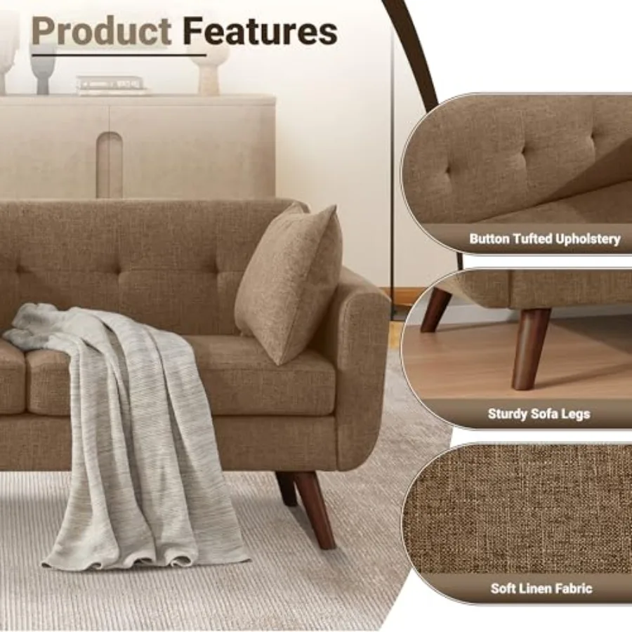 65" W Loveseat Sofa, Mid Century Modern Decor Love Seat Couches for Living Room, Button Tufted Upholstered Small Couch for Bedr - view 4