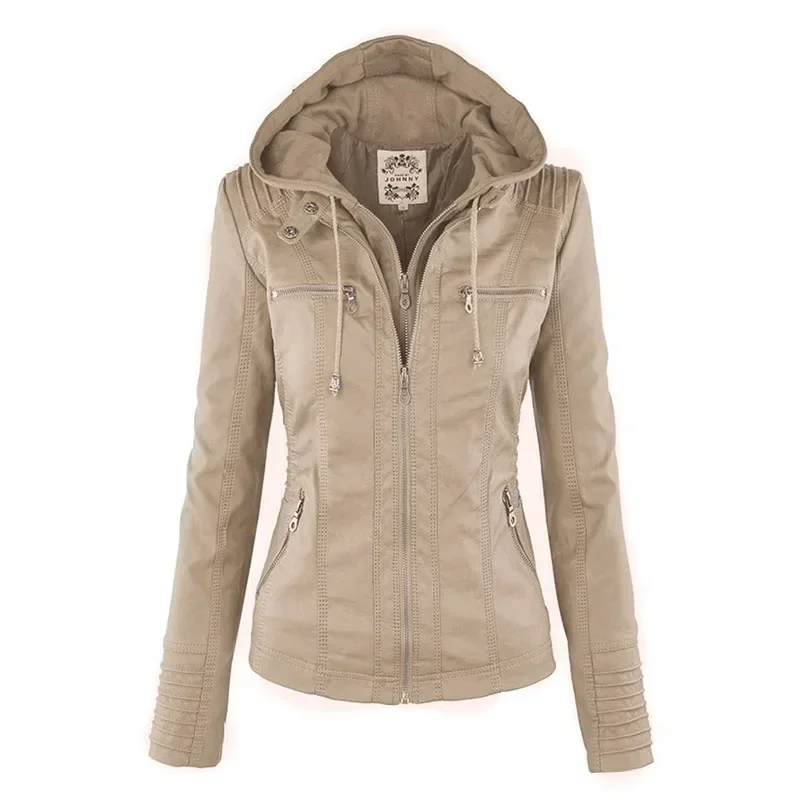 Blouson d'hiver similicuir PU femme, basique, avec fermeture éclair, pour moto, 2024