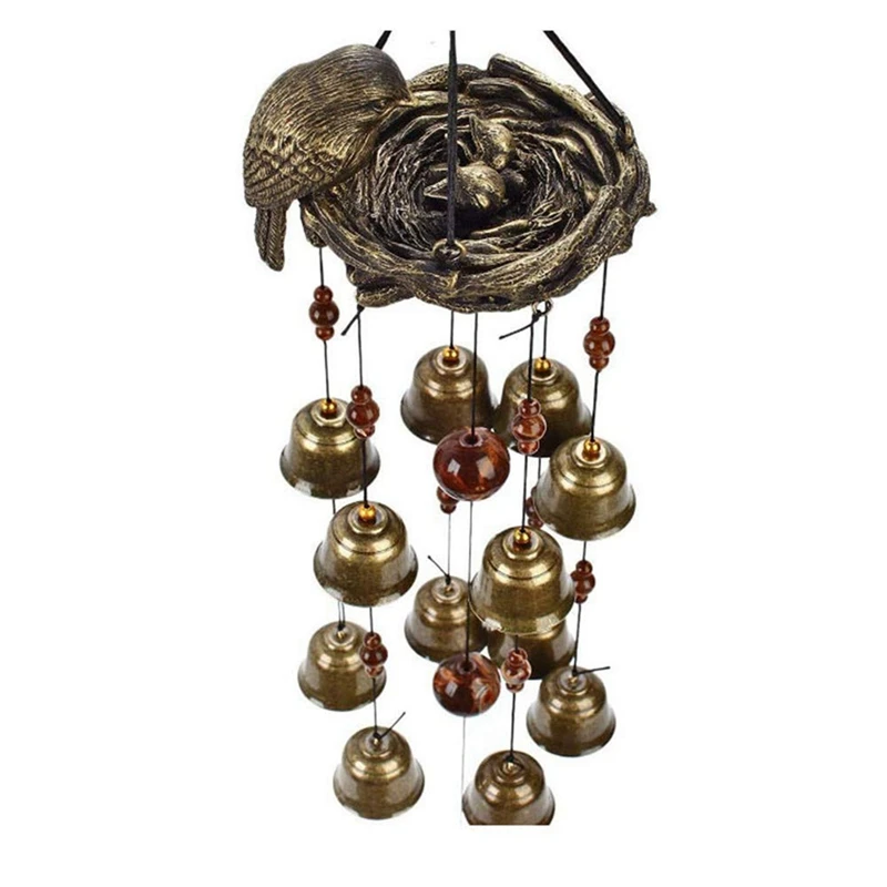 Bird Nest Wind Chimes, Wind Chime With 12 Pieces Bronze Bells For Garden, Yard, Patio And Home Decor