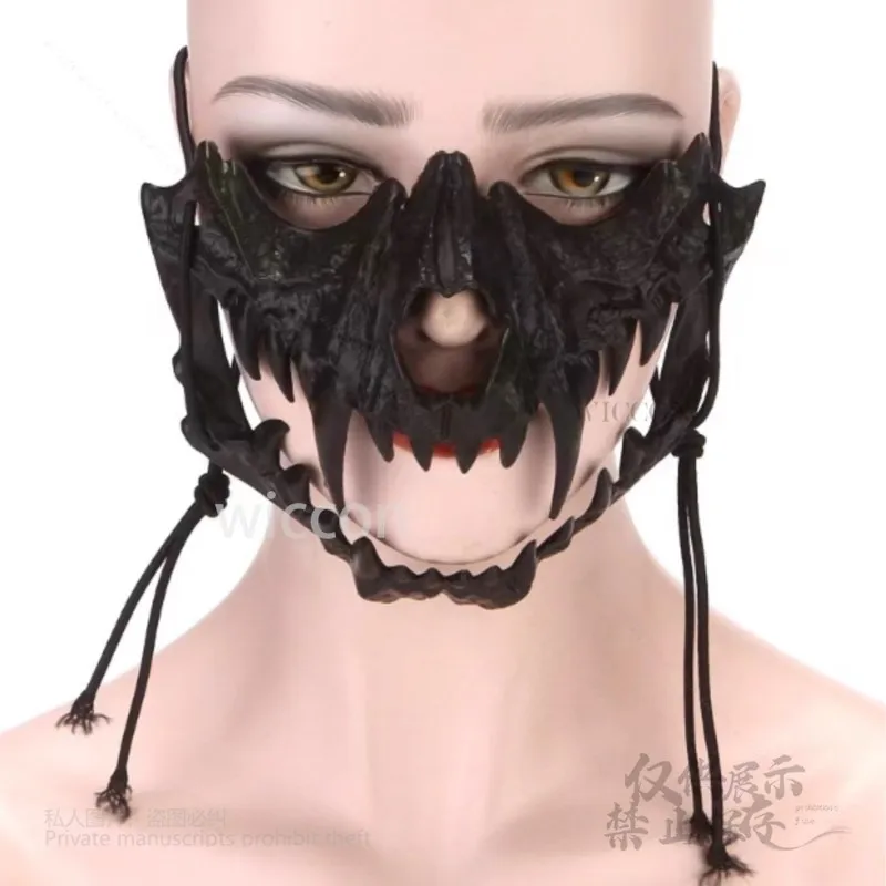 أنيمي التنين الله الهيكل العظمي نصف الوجه ثلاثية الأبعاد أقنعة مطبوعة العظام الحيوانات قناع تأثيري حلي الدعائم ملحق قناع حفلة الهالوين الجمجمة