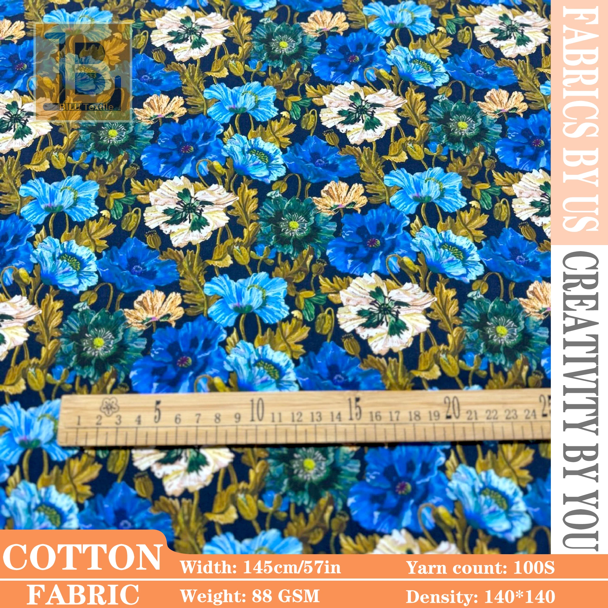 

100s Premium Long Staple Cotton Fabric - Liberty-Inspired Floral Print - Dressmaking & Quilting Material (by Meter)
