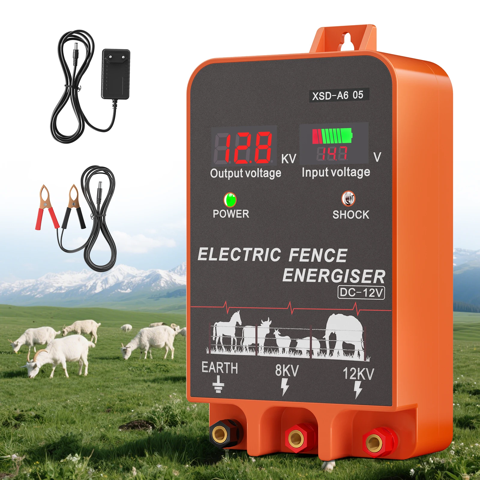 5KM電気柵用電源装置 2ジュール LCDディスプレイ付き - Livestock Fence Energizer 12V のレビューと価格