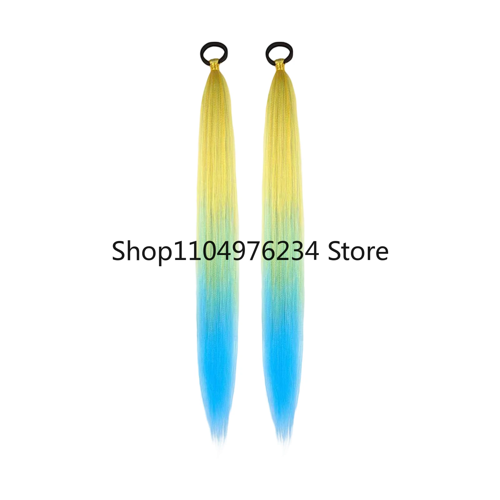 Queue de cheval synthétique lisse avec attache élastique, Extensions capillaires tressées colorées, accessoires pour femmes, 2 pièces