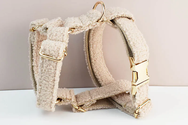 Teddy-Samt-Hundehalsband und Leinen-Set für Hunde, individuell graviertes Namensschild, Haustierbedarf, Hundeleine Teddy06 – Detail 6