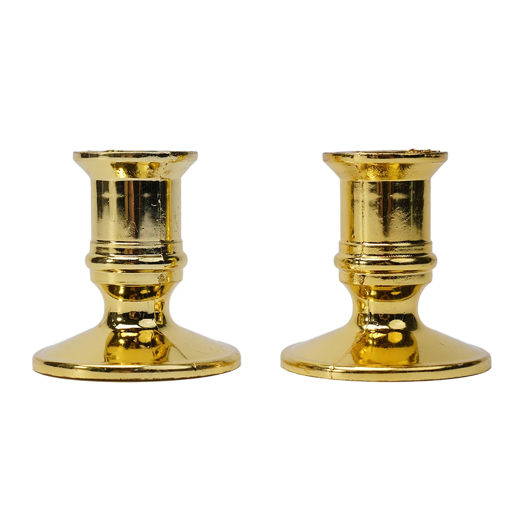 2Pcs Candlestick Base Candle Holder Traditional Shape Taper Standard Silver/Gold Electronic Candle For Wedding Dinner Home Decor