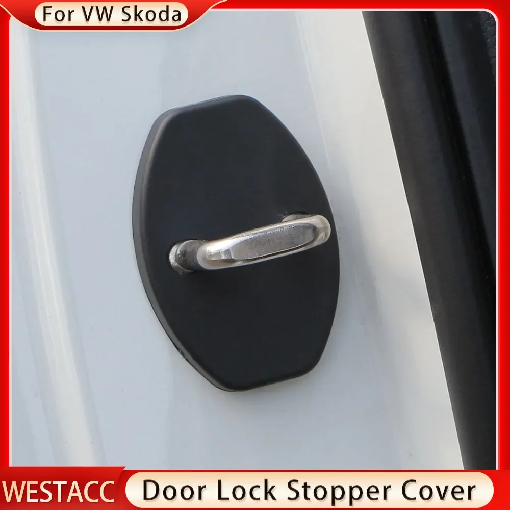 4Pcs Door Lock Cover Stopper Protection Sticker for VW Jetta Golf Polo Passat B5 B6 B7 CC for Skoda Octavia A7 Fabia Rapid Yeti