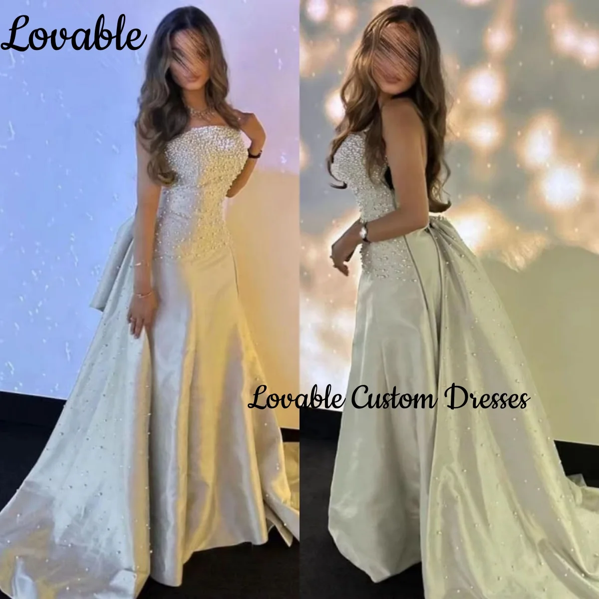 

Customize Formal Dresses A-Line Strapless Women'S Evening Dresses Floor-Length Beadings Zipper Up Wedding Party Dress