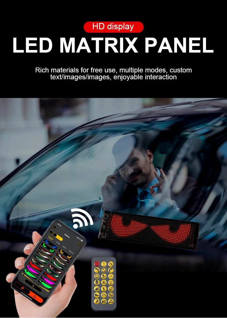 Multifunktionales helles Devil Eyes LED-Licht für die Windschutzscheibe des Autos, flexibel, programmierbar, Scroll-LED-Anzeige, Bluetooth-APP-Steuerung – Detail 1