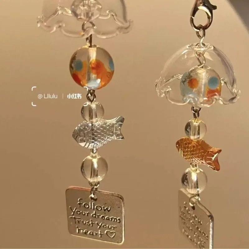 

Retro Goldfish Wind Phone Strap Ins Aesthetic Beaded Chain for CCD Camera Card Album Crystal Phone Charm Cute Gift for Girls