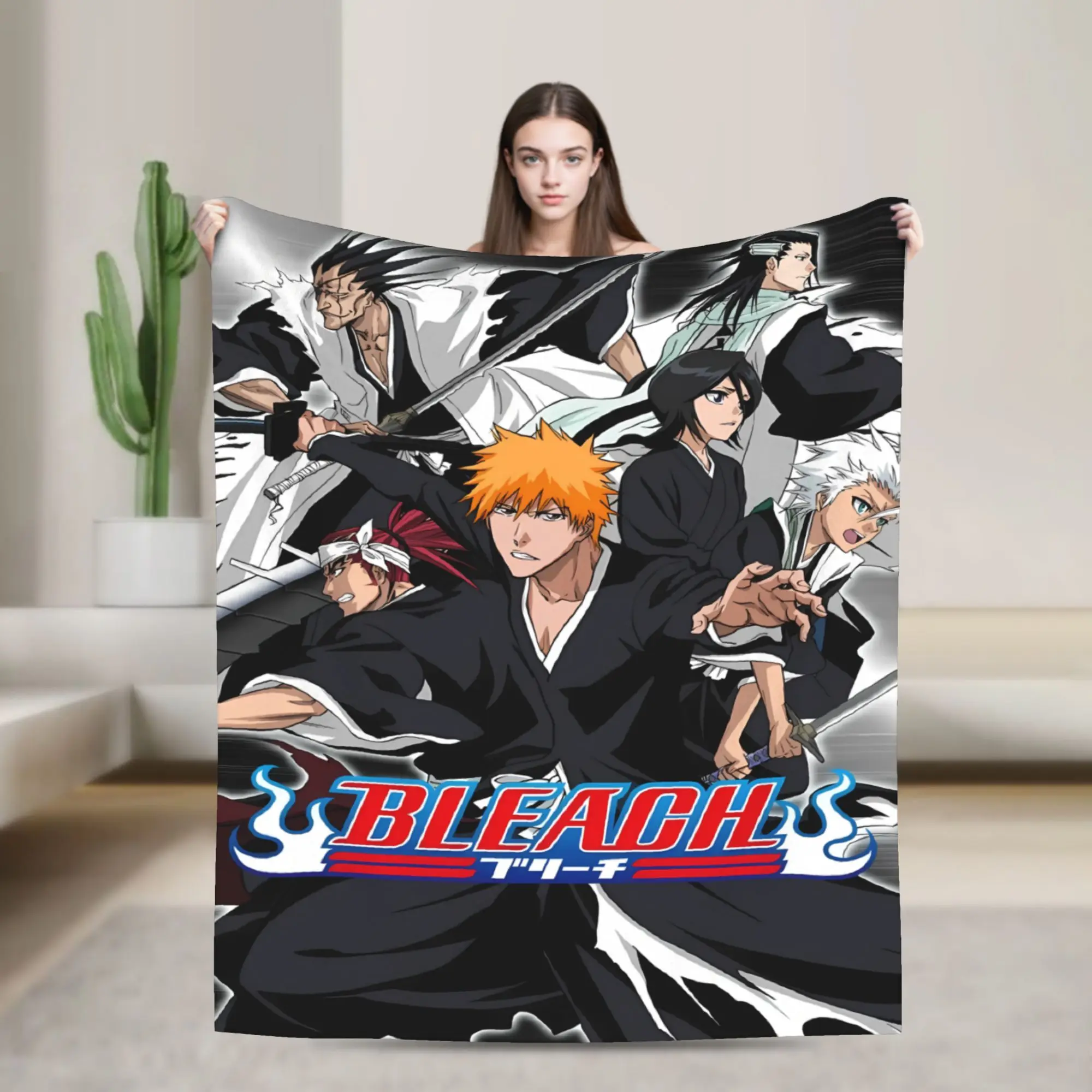 Ichigo Solo Battle Poster Blanket Bleached Warm Soft Funny Plush Throw Blanket For Couch Chair Sofa Bed Bedspread Bed Cover