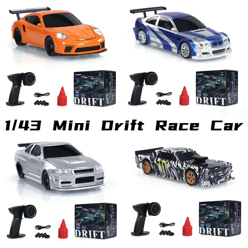 고속 드리프트 RC카 1/43 4WD 리모컨 카, 무선 제어 미니 GTR 레이싱 모델, 소년 장난감 선물, 2.4G, 4 륜 구동 